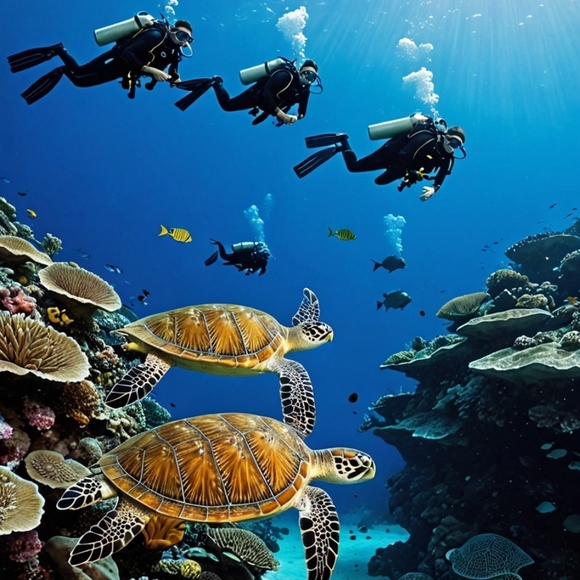 Vibrant underwater scene featuring scuba in a 8x10 Glass Front Frame - Picture 2 of 2